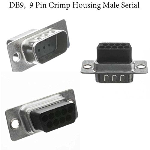 DB9 Male Connector Kit Set, DB9 Male Crimp Type with PVC Hood + 9 Gold Plated Pro D-Sub Male Pins + Strain Relief Grommet, DB Connector Kit Set,USA Seller