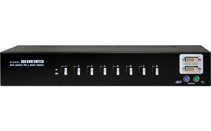 1-User Dual Console x 8-Port Dual Monitors DVI KVM Switch w/ Audio, Mic, & Hub